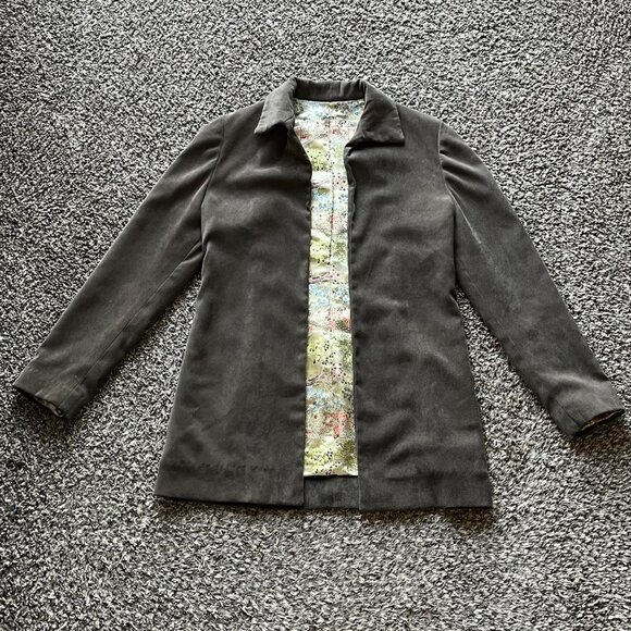 Vintage Brown Corduroy Jacket Chinese Brocade Womens Small Retro Barn Jacket - Picture 2 of 7